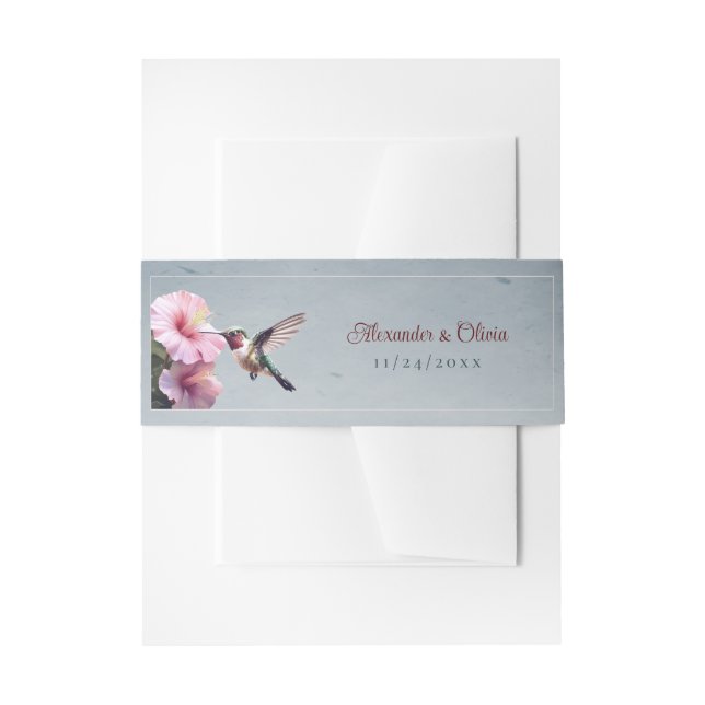 Hummingbird and Hibiscus Wedding | Blue Invitation Belly Band (Front Example)