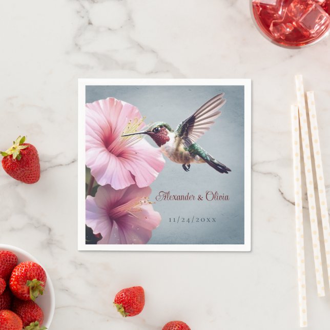 Hummingbird and Hibiscus Wedding | Blue Napkin (Insitu)