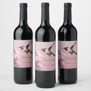 Hummingbird and Hibiscus Wedding   Pink Wine Label