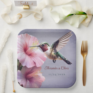 Hummingbird and Hibiscus Wedding Purple Paper Plate