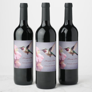 Hummingbird and Hibiscus Wedding Purple Wine Label