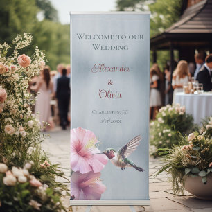 Hummingbird and Hibiscus Wedding Welcome   Blue Retractable Banner