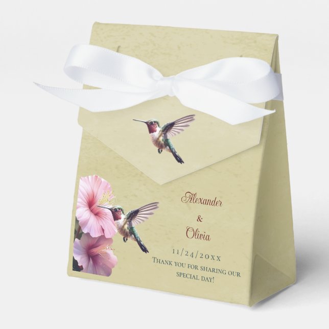 Hummingbird and Hibiscus Wedding | Yellow Favour Box (Front Side)
