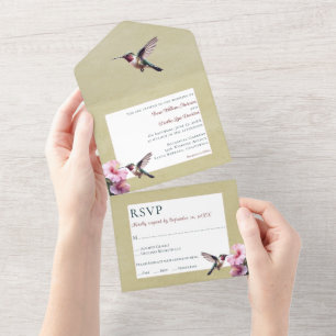 Hummingbird and Hibiscus Yellow Wedding All In One Invitation