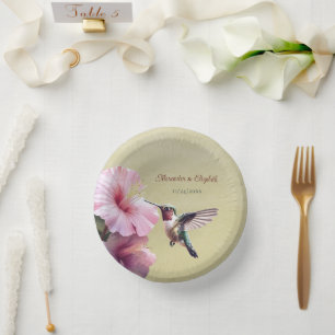 Hummingbird and Hibiscus Yellow Wedding Paper Plate