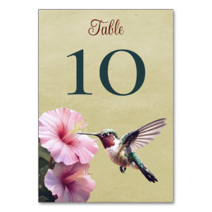 Hummingbird and Hibiscus Yellow Wedding Table Number