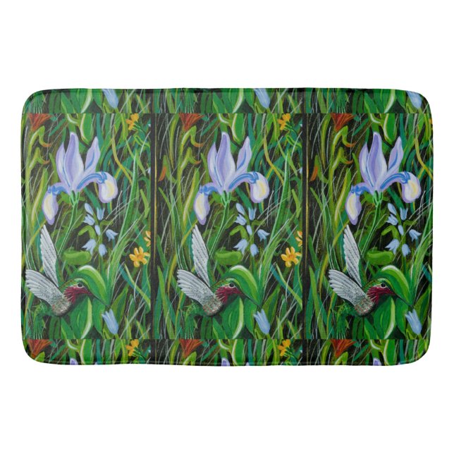 Hummingbird and Iris Bath Mat (Front)