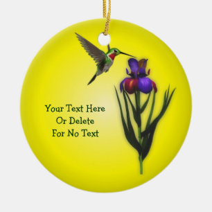 Hummingbird And Iris Flower Personalised Ceramic Tree Decoration