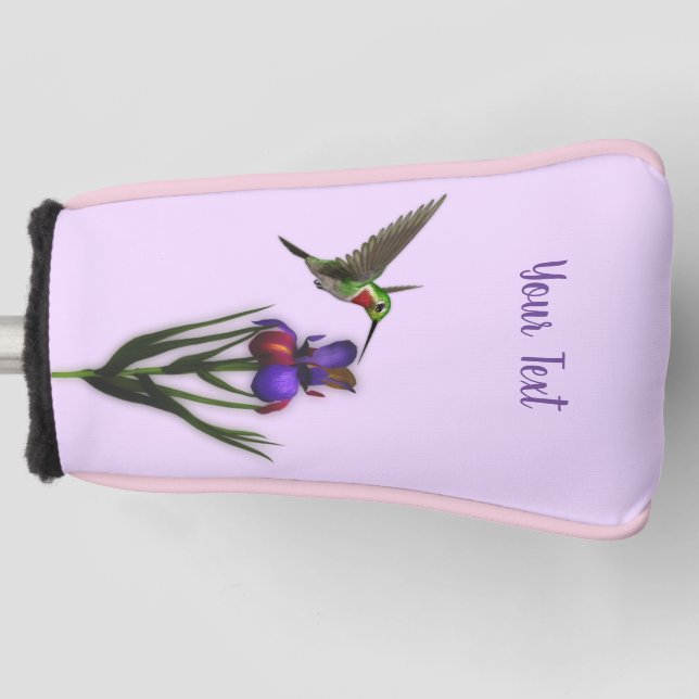 Hummingbird And Iris Flower Personalised    Golf Head Cover (Front)