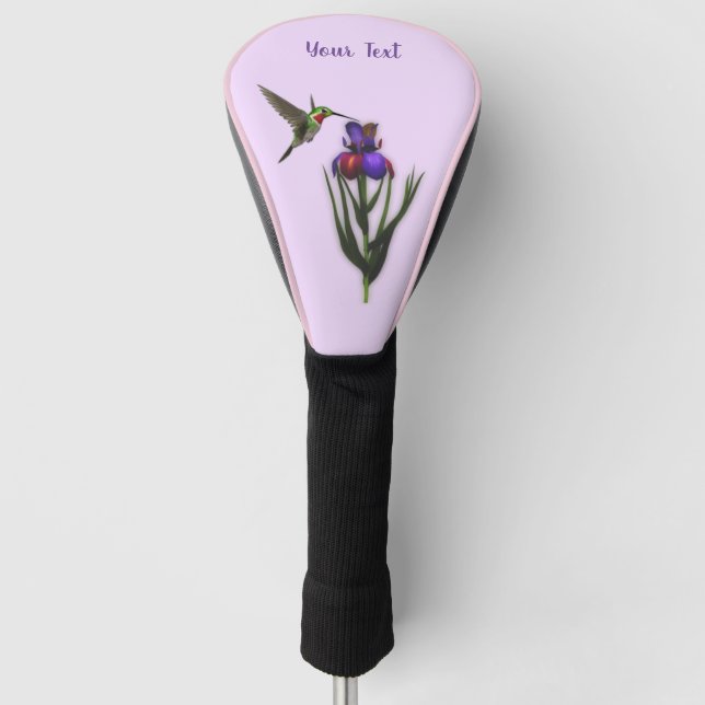 Hummingbird And Iris Flower Personalised   Golf Head Cover (Front)