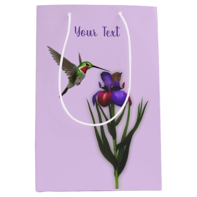 Hummingbird And Iris Flower Personalised  Medium Gift Bag (Front)