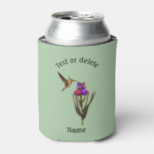 Hummingbird And Iris Flower Personalized Can Cooler