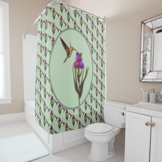Hummingbird And Iris Flower  Shower Curtain (In Situ)