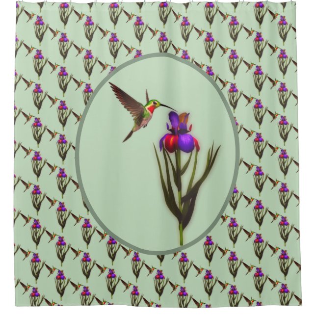 Hummingbird And Iris Flower  Shower Curtain (Front)
