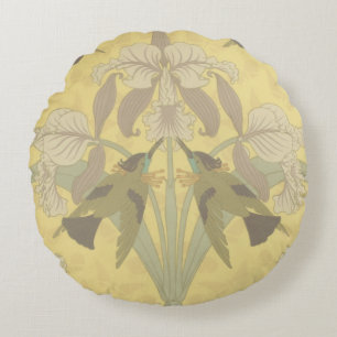 Hummingbird and Iris Round Cushion