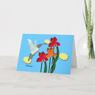 Hummingbird and Irises Greeting Card