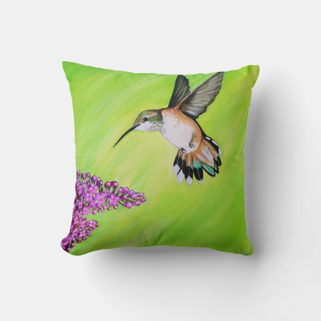Hummingbird and Lilac Painting Cushion (Front)