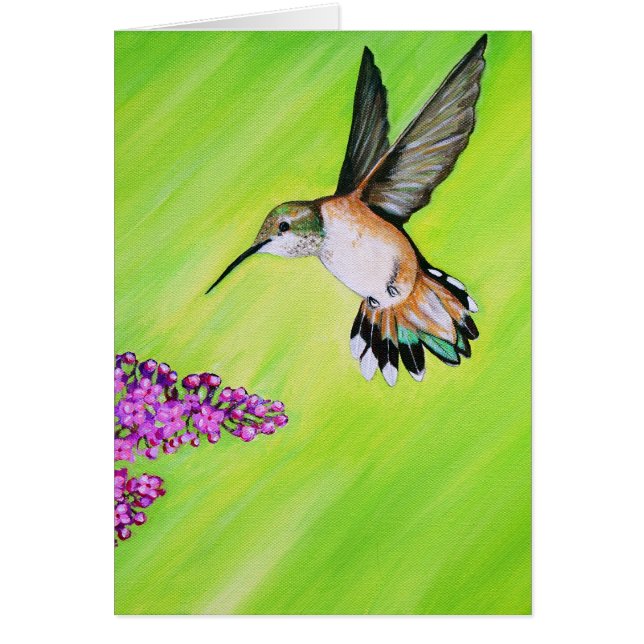 Hummingbird and Lilac Painting Greeting Card (Front)