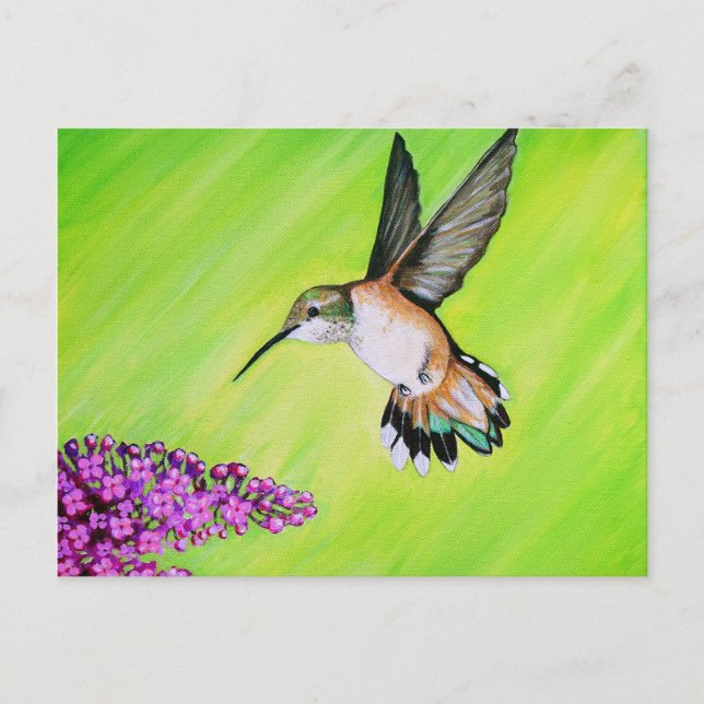 Hummingbird and Lilac Painting Postcard (Front)