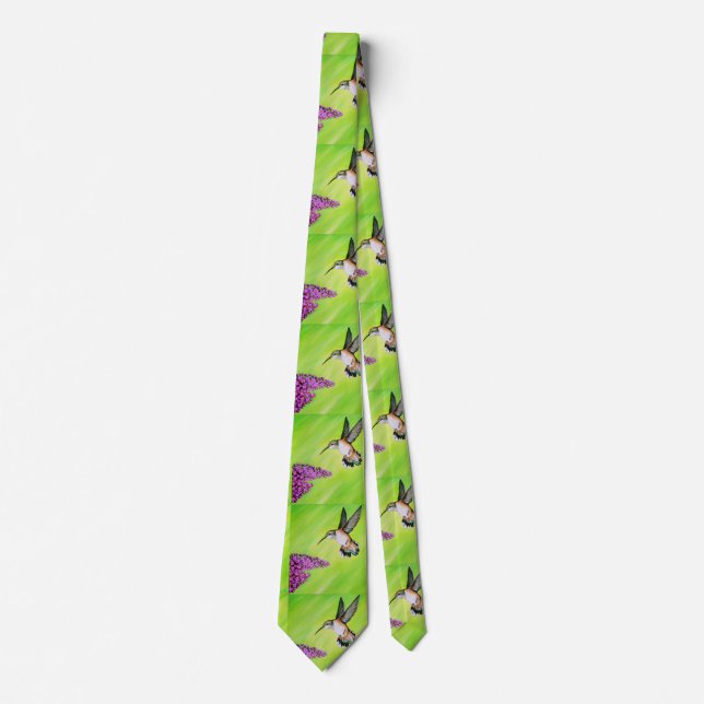 Hummingbird and Lilac Painting Tie (Front)