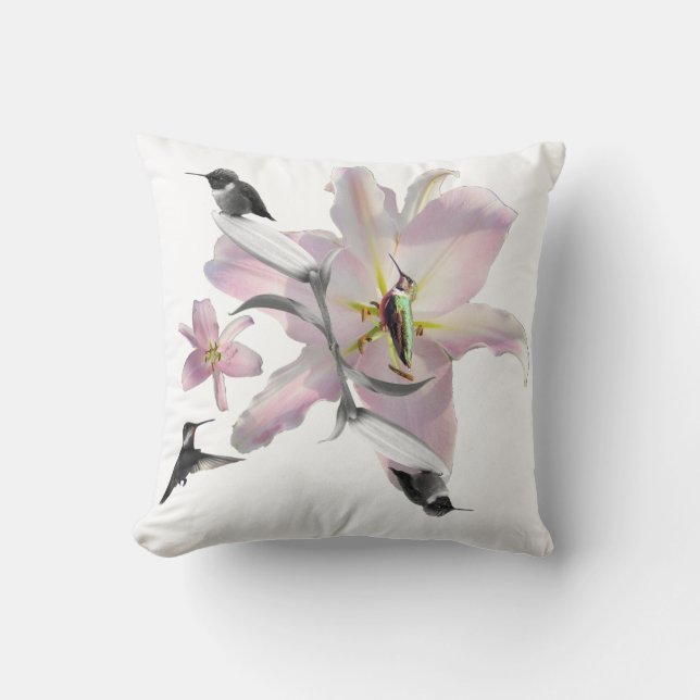 Hummingbird and Lilies Cushion (Front)