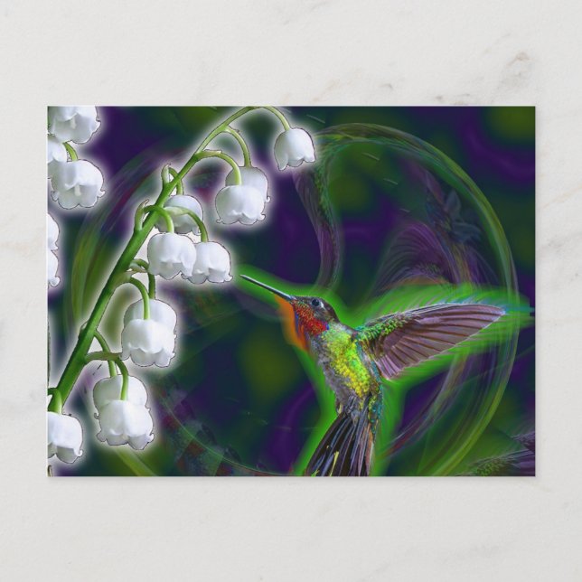 Hummingbird and Lily of the Valley Flowers Postcard (Front)