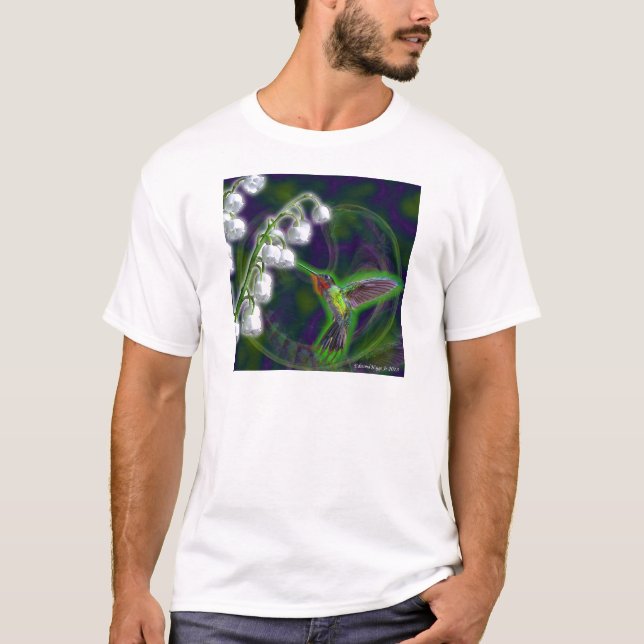 Hummingbird and Lily of the Valley Flowers T-Shirt (Front)