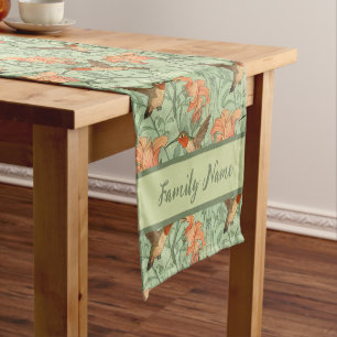 Hummingbird and Lily Pattern Short Table Runner