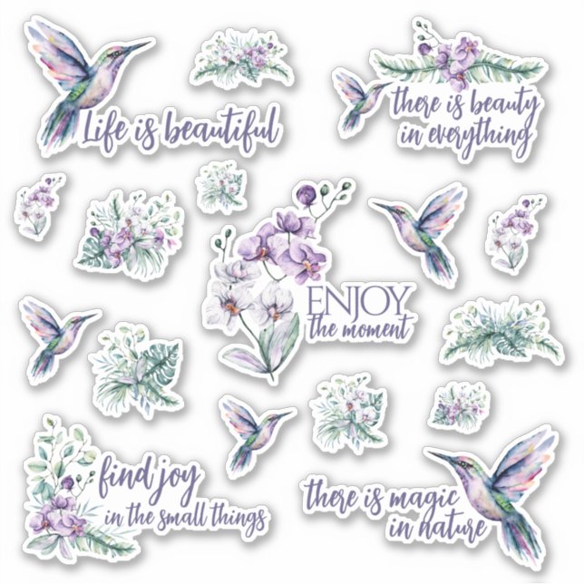 Hummingbird and Orchid Vinyl Stickers (Front)