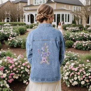Hummingbird and Pansies Denim Jacket