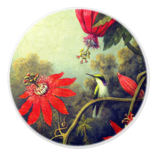 Hummingbird and Passionflowers Ceramic Knob