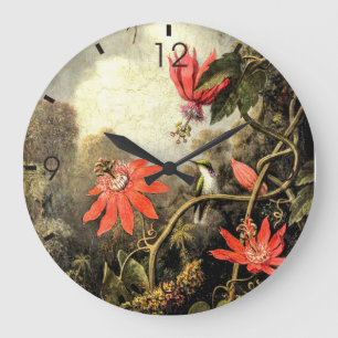 Hummingbird and Passionflowers          Large Clock