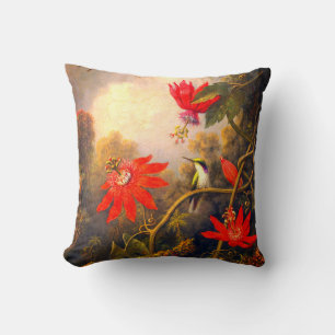 Hummingbird and Passionflowers painting Cushion