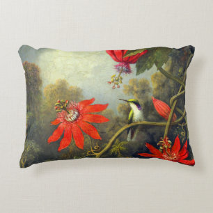 Hummingbird and Passionflowers painting Decorative Cushion