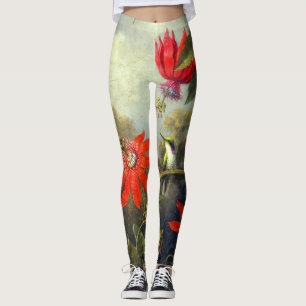 Hummingbird and Passionflowers painting Leggings
