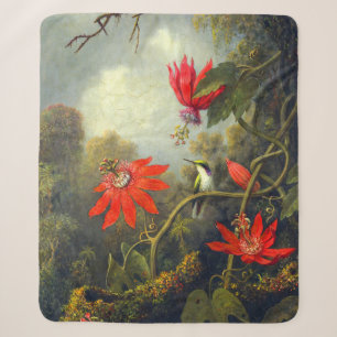 Hummingbird and Passionflowers painting Sherpa Blanket