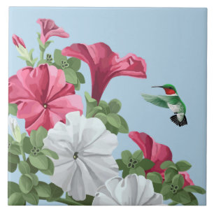 Hummingbird and Petunias Tile