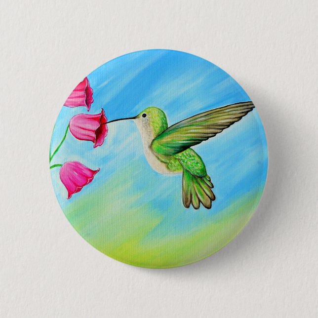 Hummingbird and Pink Bell Flowers Painting 6 Cm Round Badge (Front)