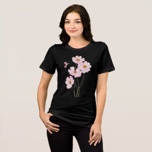 Hummingbird and Pink Cosmos Tri-Blend Shirt