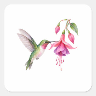 Hummingbird and Pink Fuchsia Square Sticker