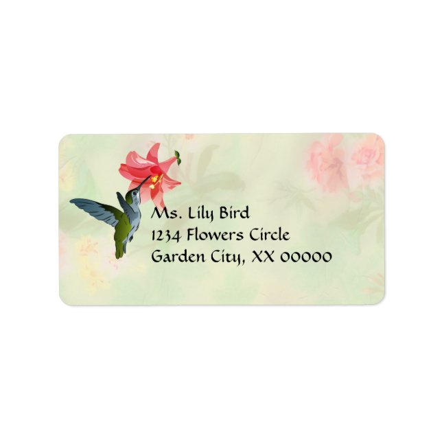 Hummingbird and Pink Lily on Floral Pattern Label (Front)
