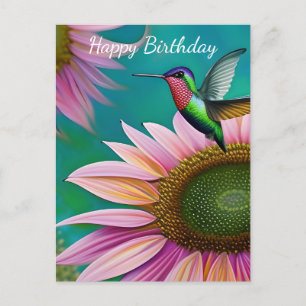 Hummingbird and Pink Sunflower Postcard