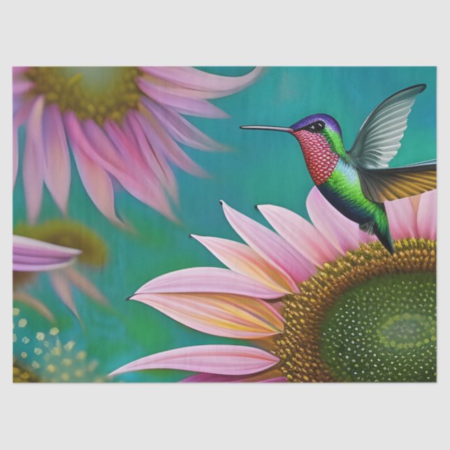 Hummingbird and Pink Sunflower Tissue Paper (Front)