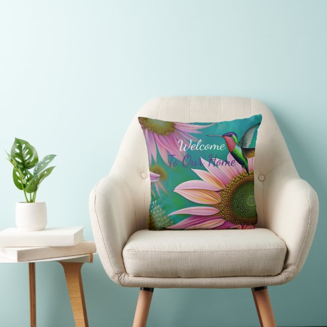 Hummingbird and Pink Sunflower WELCOME Cushion (Chair)
