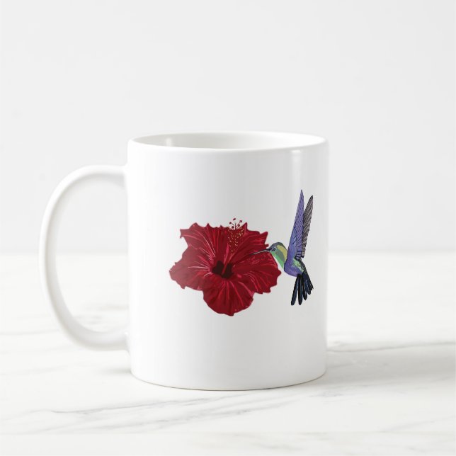 Hummingbird and Red Hibiscus Coffee Mug (Left)