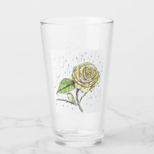 Hummingbird and Rose in the Rain Drawing Glass