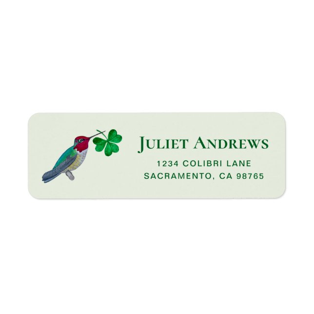 Hummingbird and Shamrock Return Address Label (Front)
