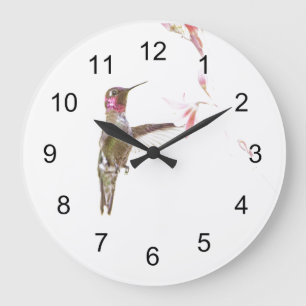 Hummingbird and single Flower Large Clock