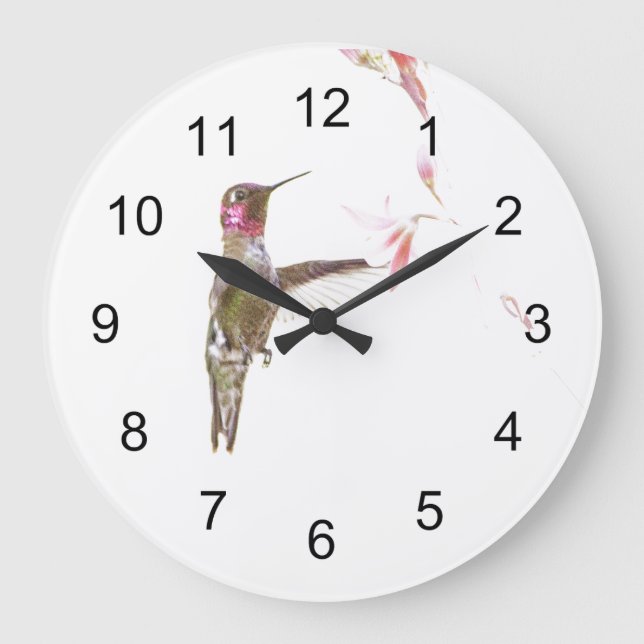 Hummingbird and single Flower Large Clock (Front)
