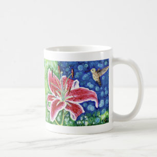 Hummingbird and Stargazer Lily Painting Coffee Mug